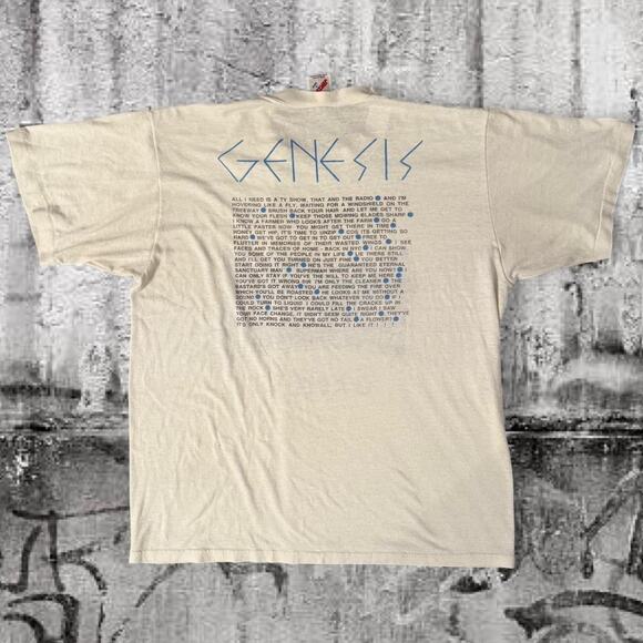 Vintage Genesis Band Tee - L Jerzees T-Shirt- White 80s Tour Shirt - Picture 6 of 8